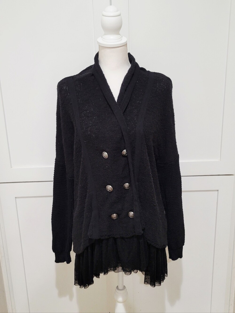 BKE Black Double-Breasted Shawl Collar Cardigan